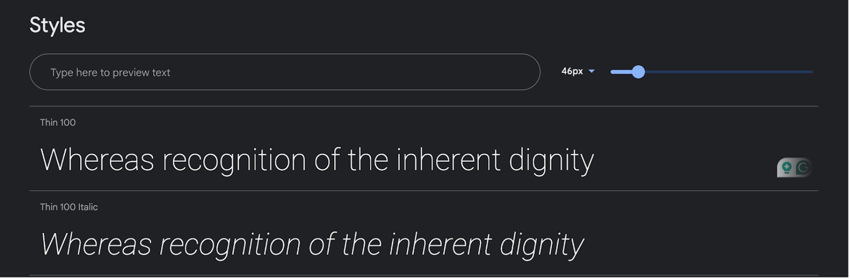 Sitio web de Google Fonts que muestra múltiples estilos de fuente