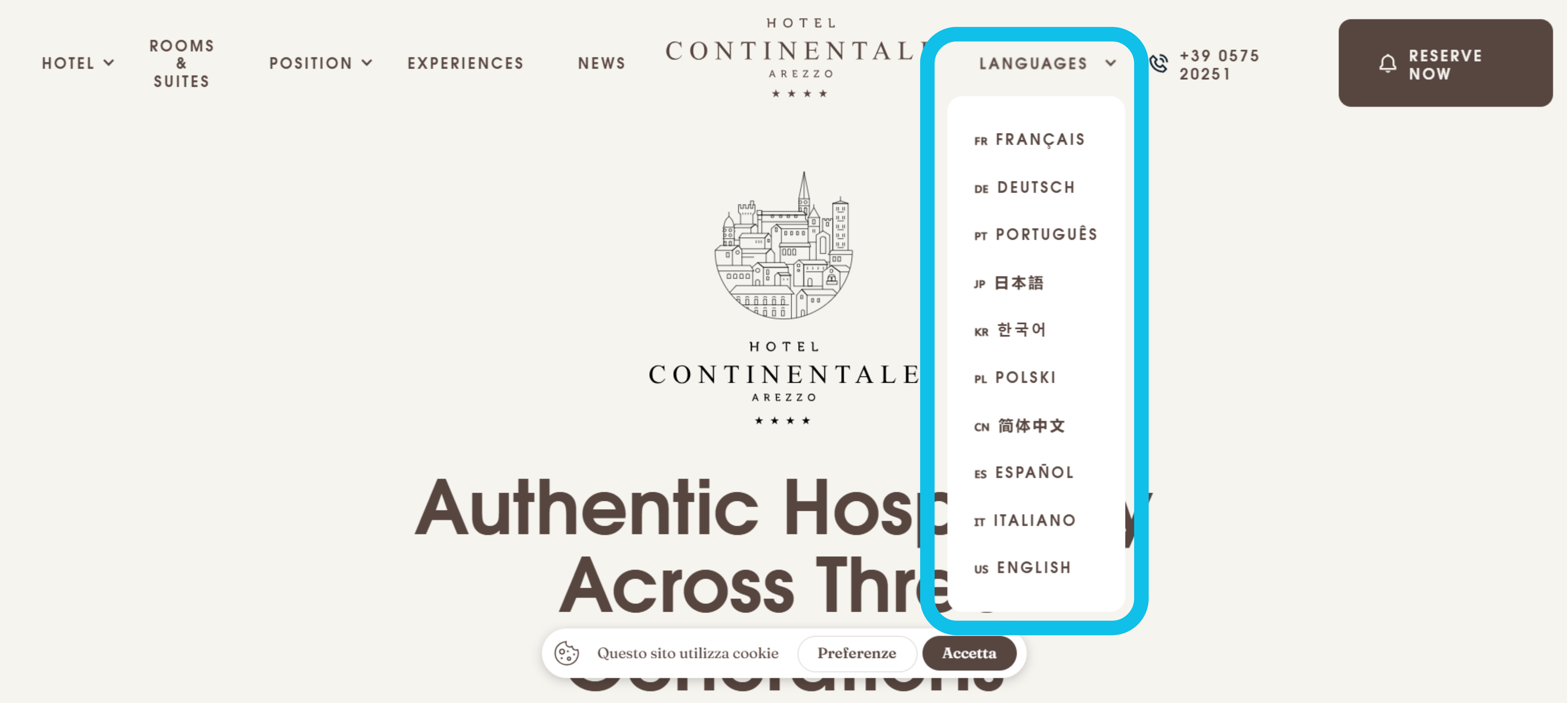 MultiLipi custom language switcher on hotel continental website