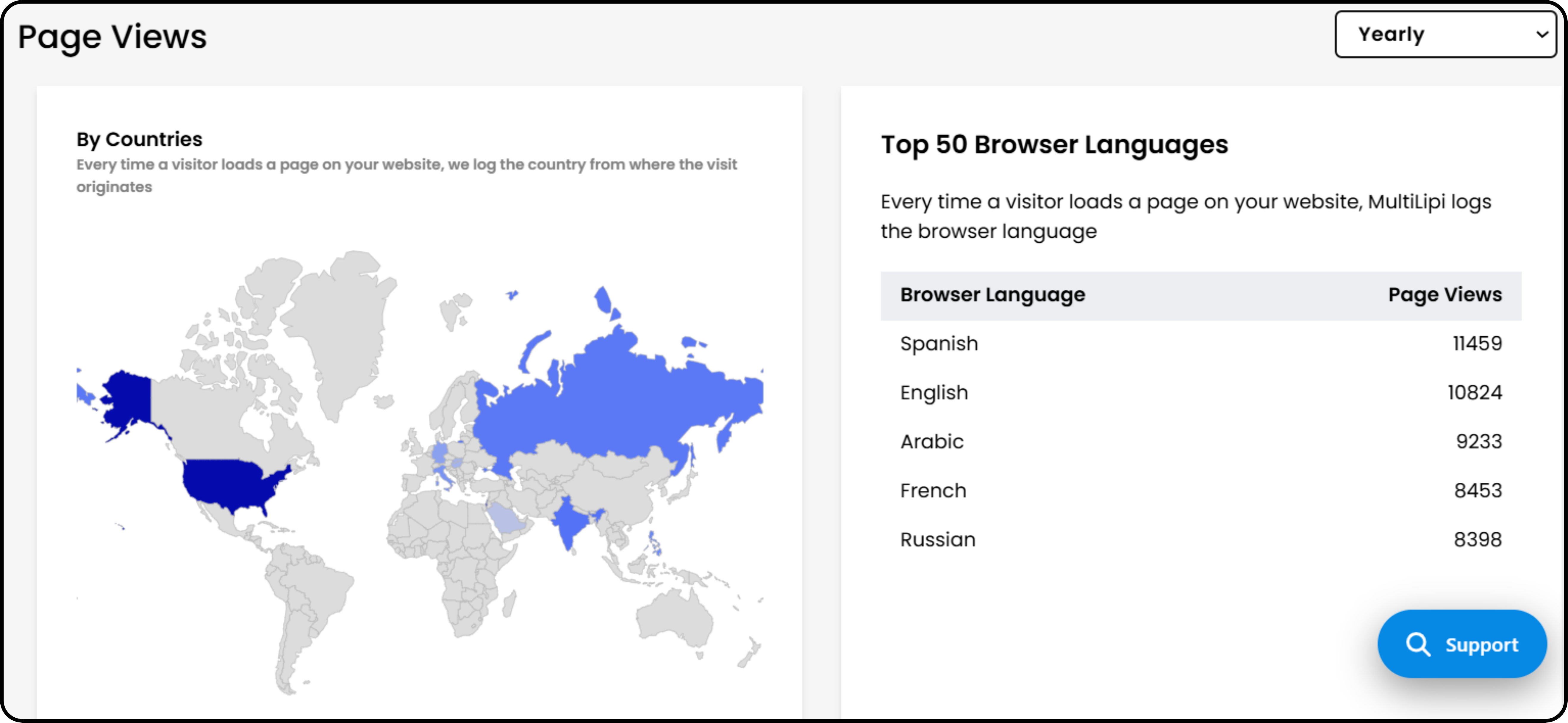 World map showing multilingual page views for MyDoctor’s healthcare website