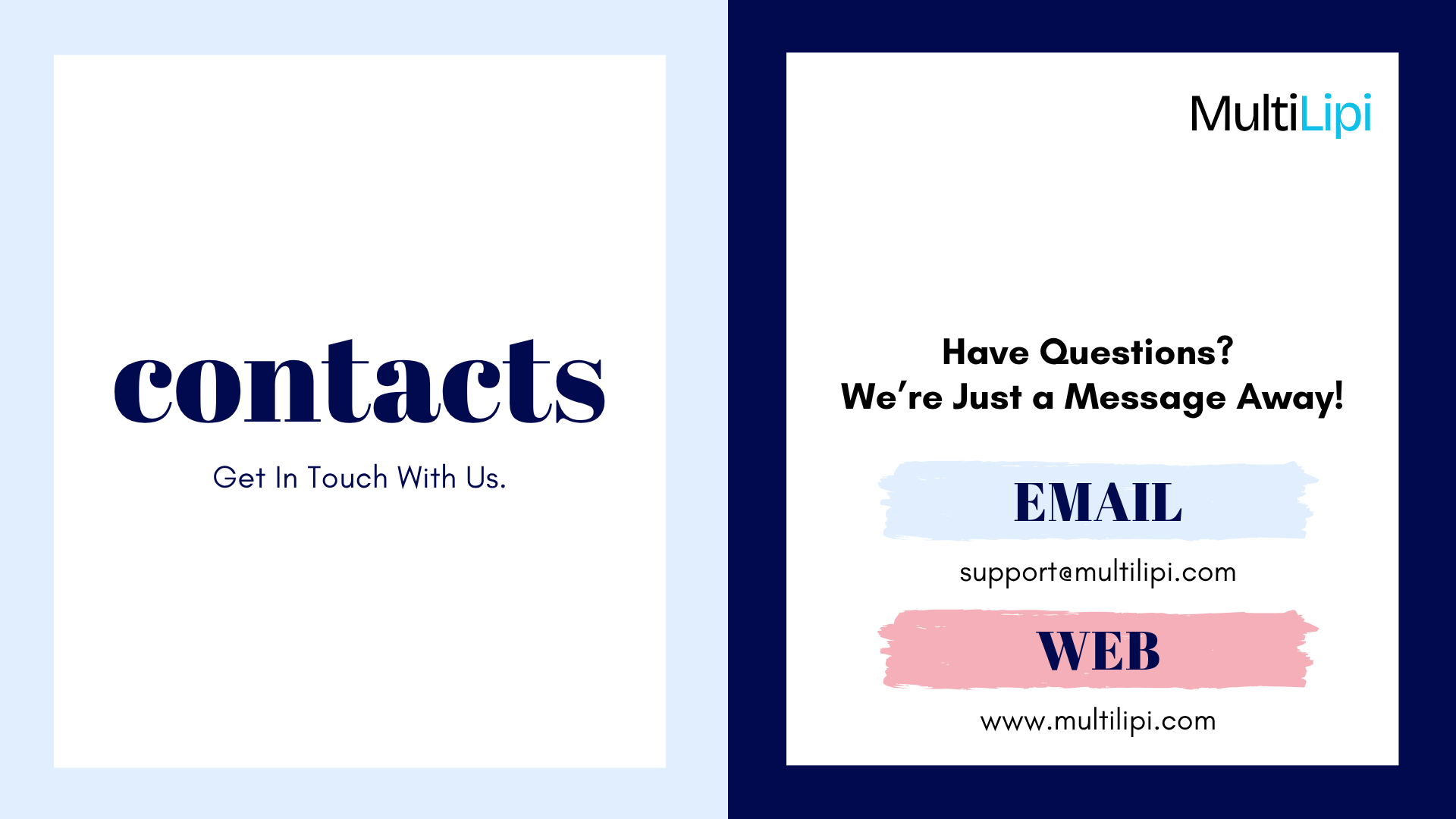 MultiLipi contact section with email and web address for multilingual SEO support