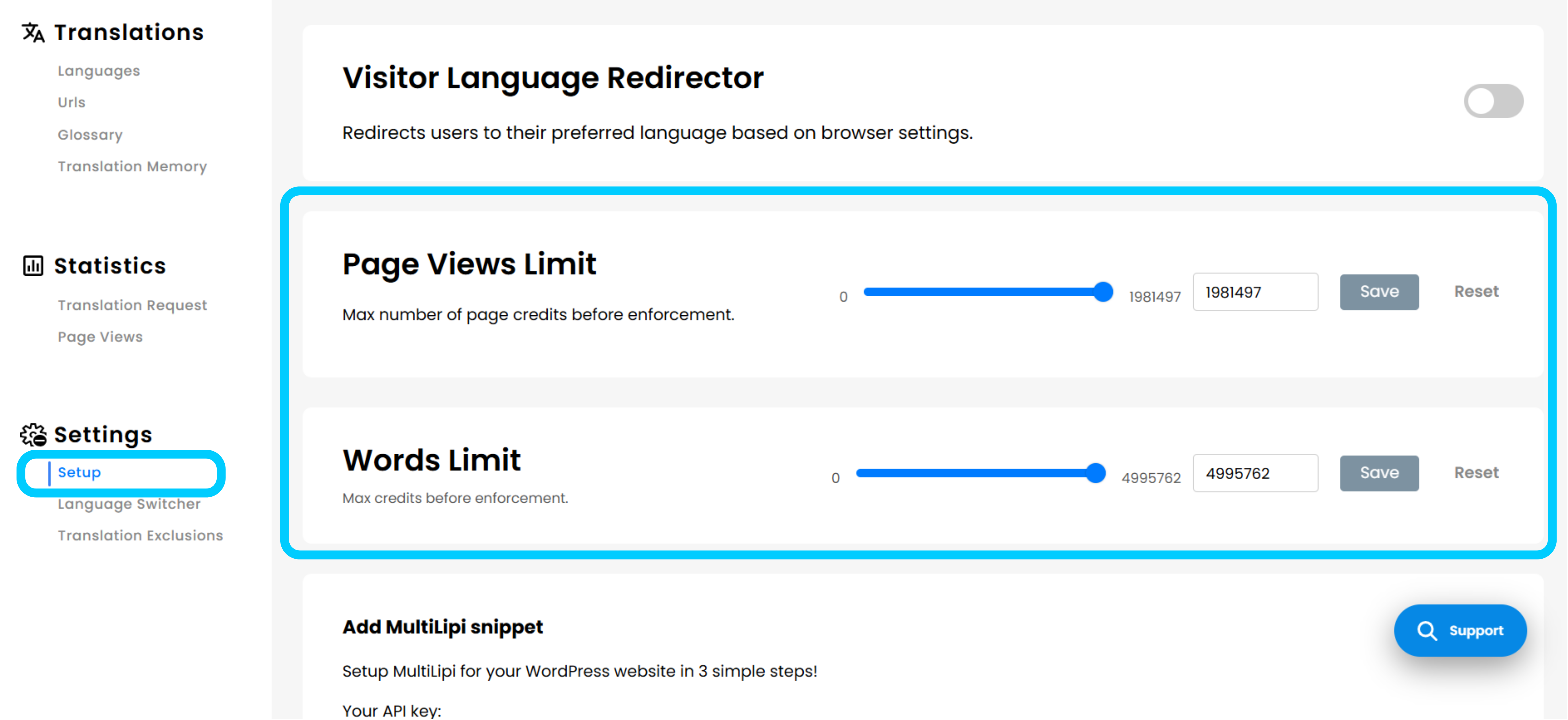 Cómo habilitar el límite de páginas vistas y el límite de palabras en MultiLipi