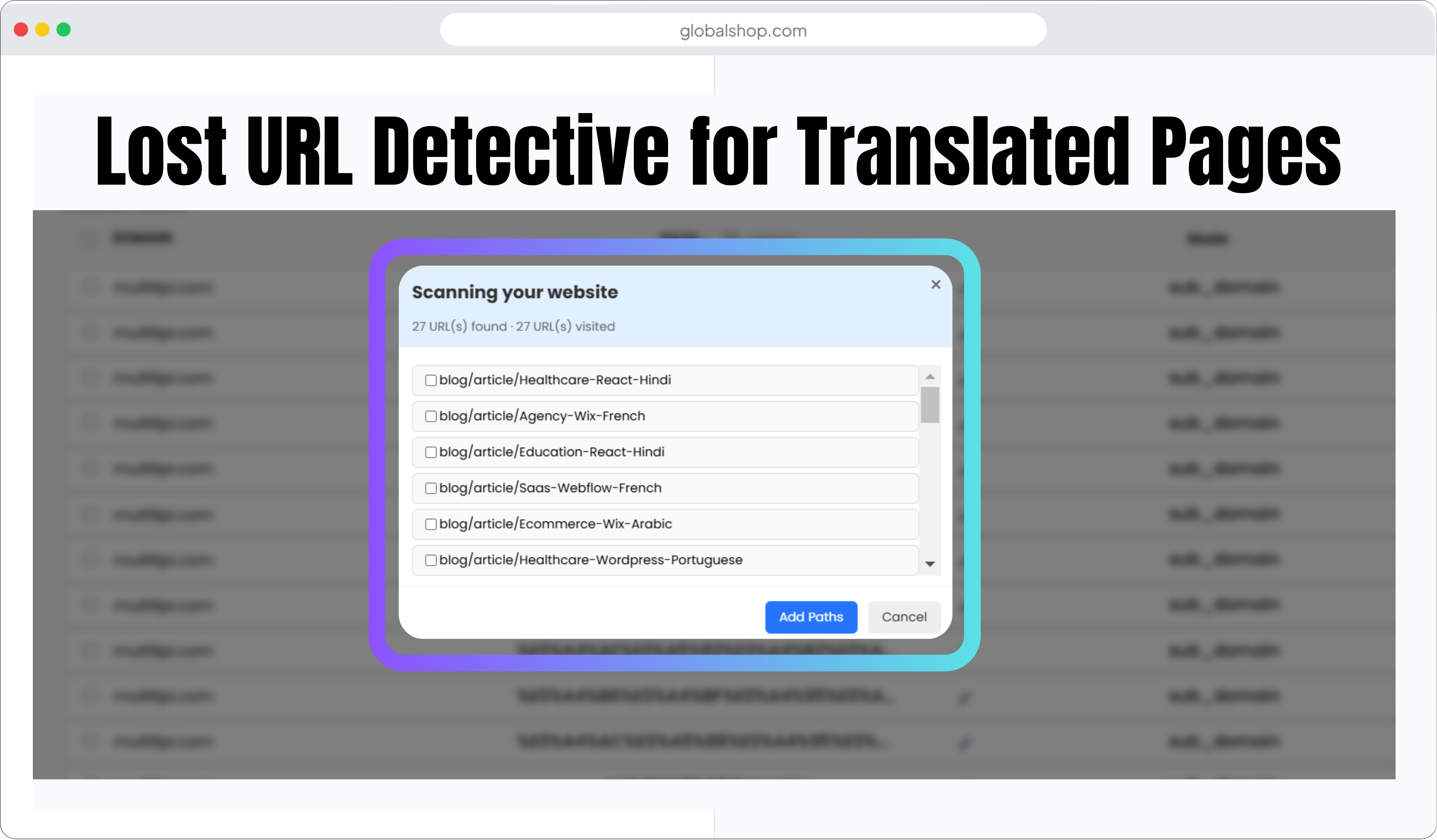 MultiLipi 2.0 missing URL scanner to find untranslated pages on multilingual websites