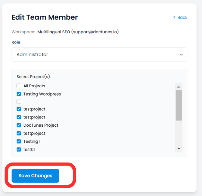 Bearbeiten der Teammitgliedsrolle und des Domänenzugriffs