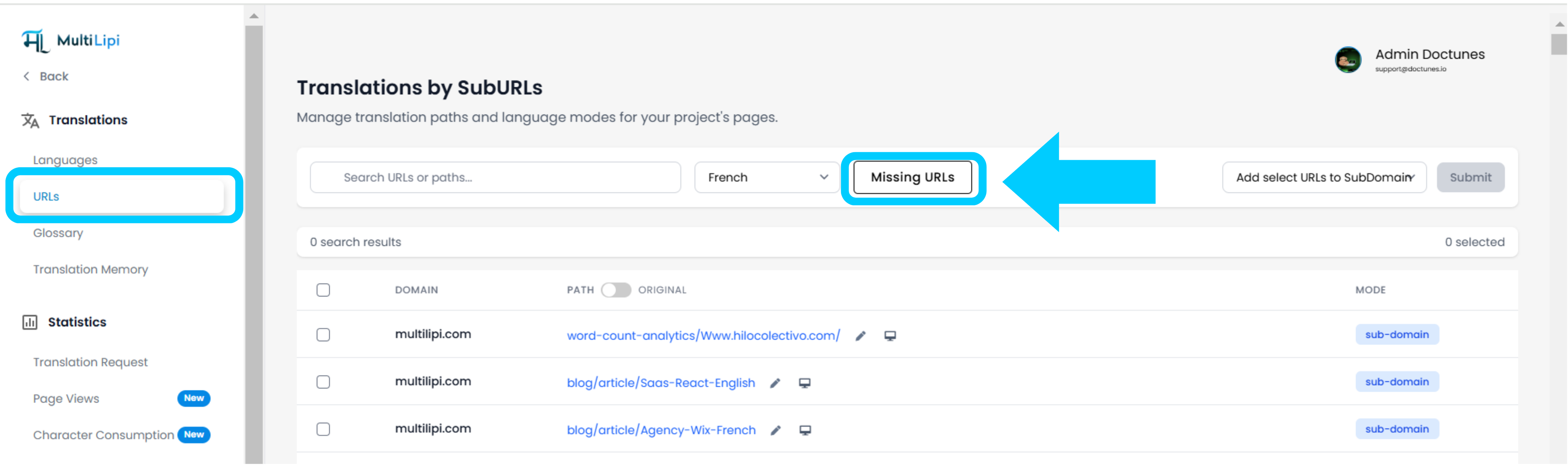 Tabela de mapeamento de URL ausente MultiLipi para um idioma selecionado