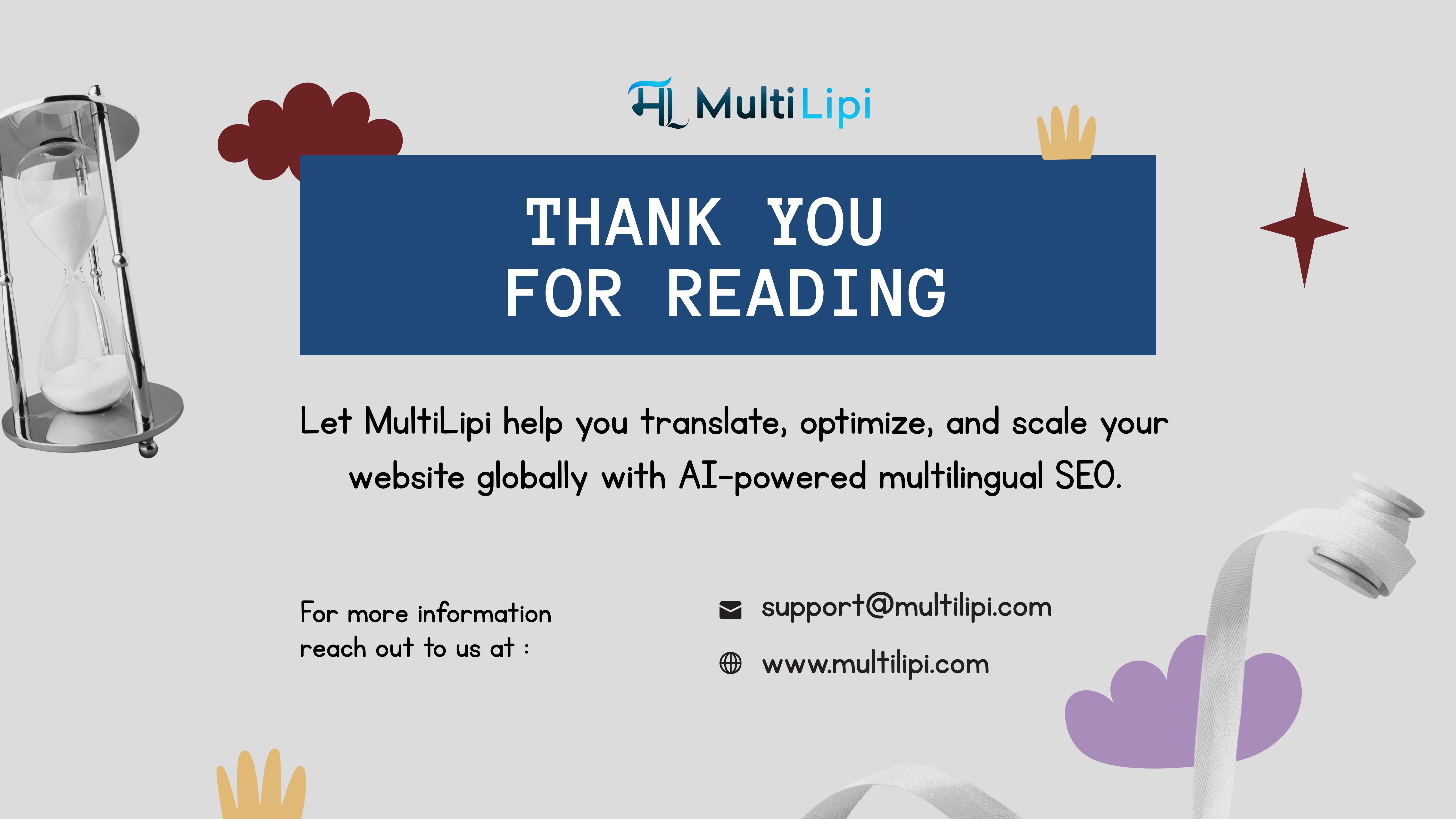 “Thank you message from MultiLipi inviting businesses to expand globally with AI-powered multilingual SEO”