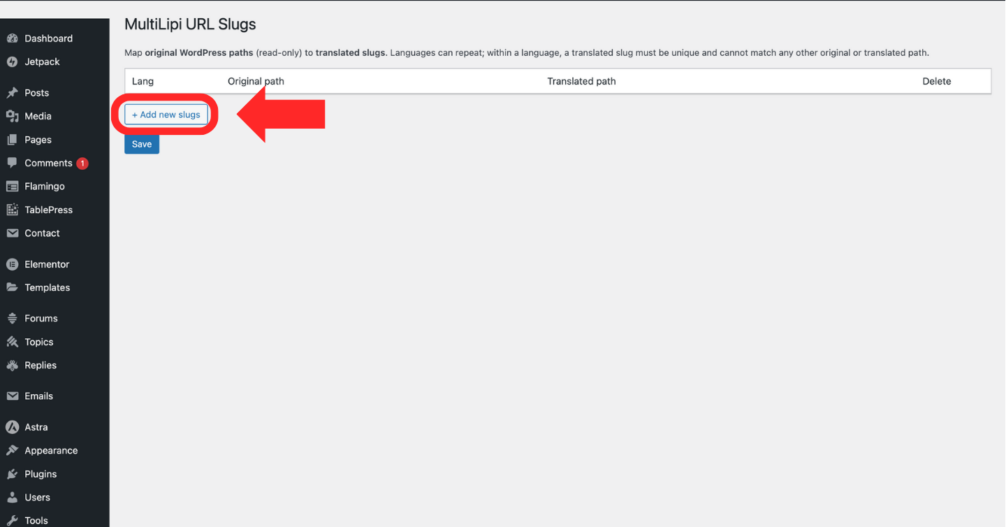 Adding language-specific slugs in MultiLipi dashboard
