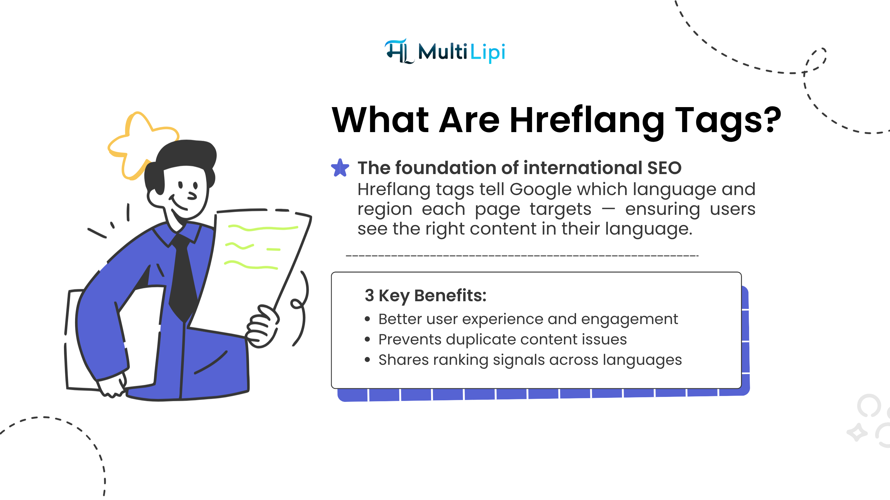 Explanation of hreflang tags and their SEO benefits like improved user experience and duplicate content prevention — MultiLipi.