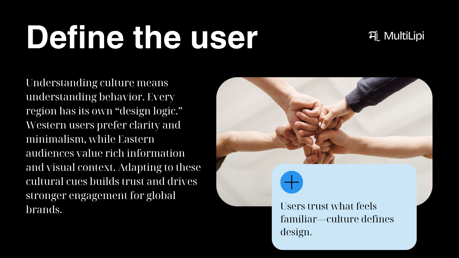 Hands joined in unity symbolizing diverse user cultures and behaviors that shape regional UX design preferences.