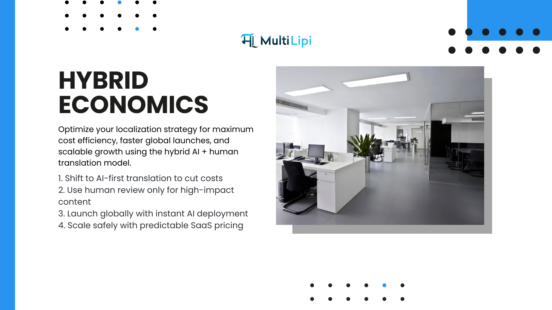 MultiLipi office workspace representing scalable AI-powered localization operations
