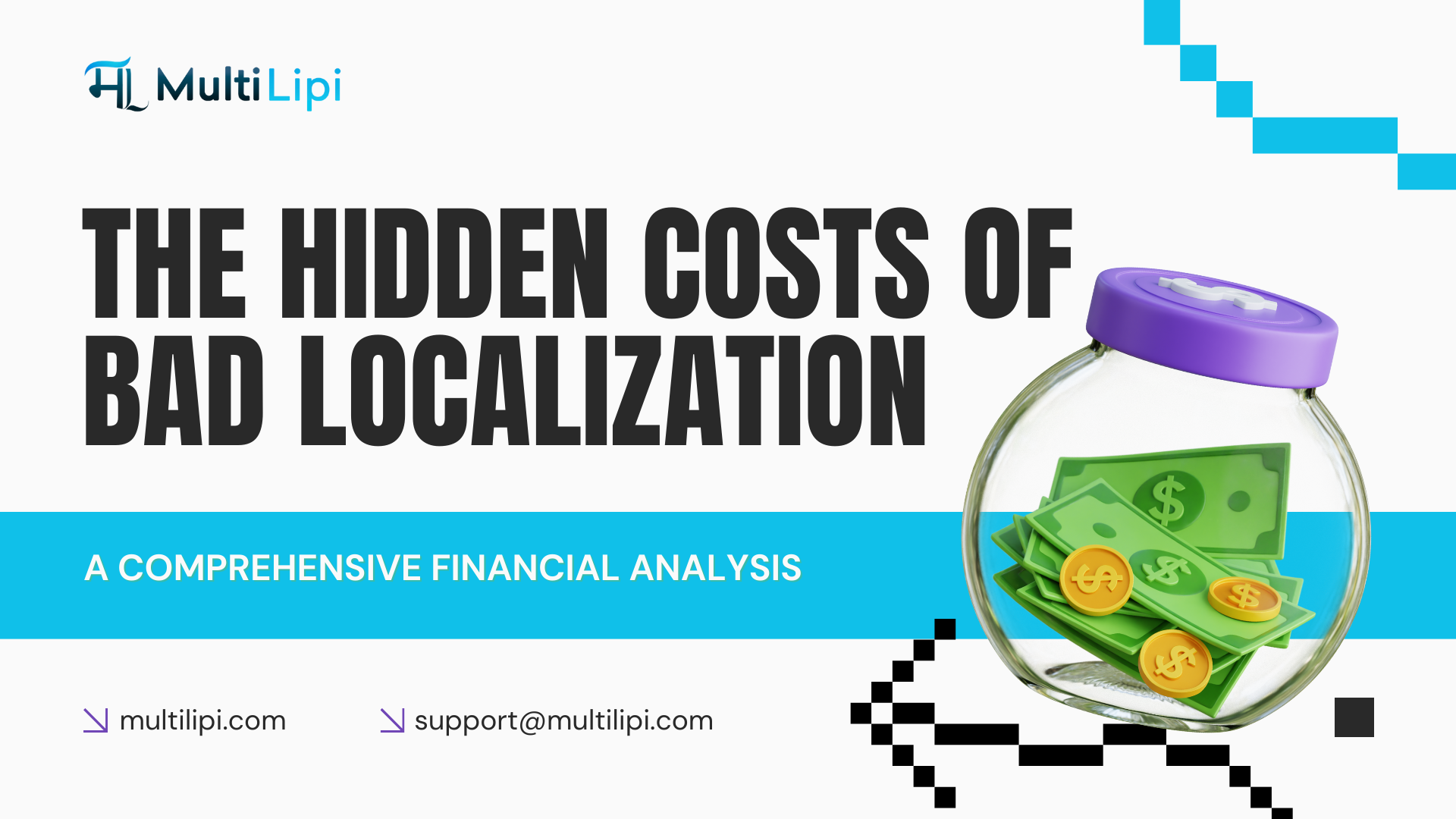 MultiLipi cover image showing the hidden costs of bad localization with dollar bills in a glass jar – AI translation and multilingual SEO theme